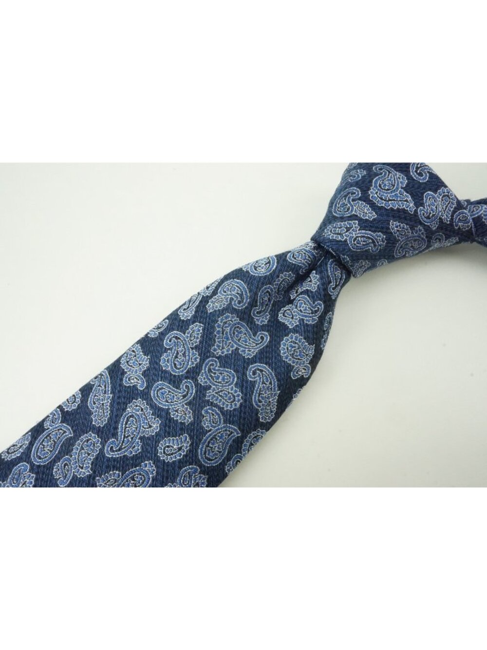 Isaia Seven Fold Denim Blue Paisley 100% Silk Tie